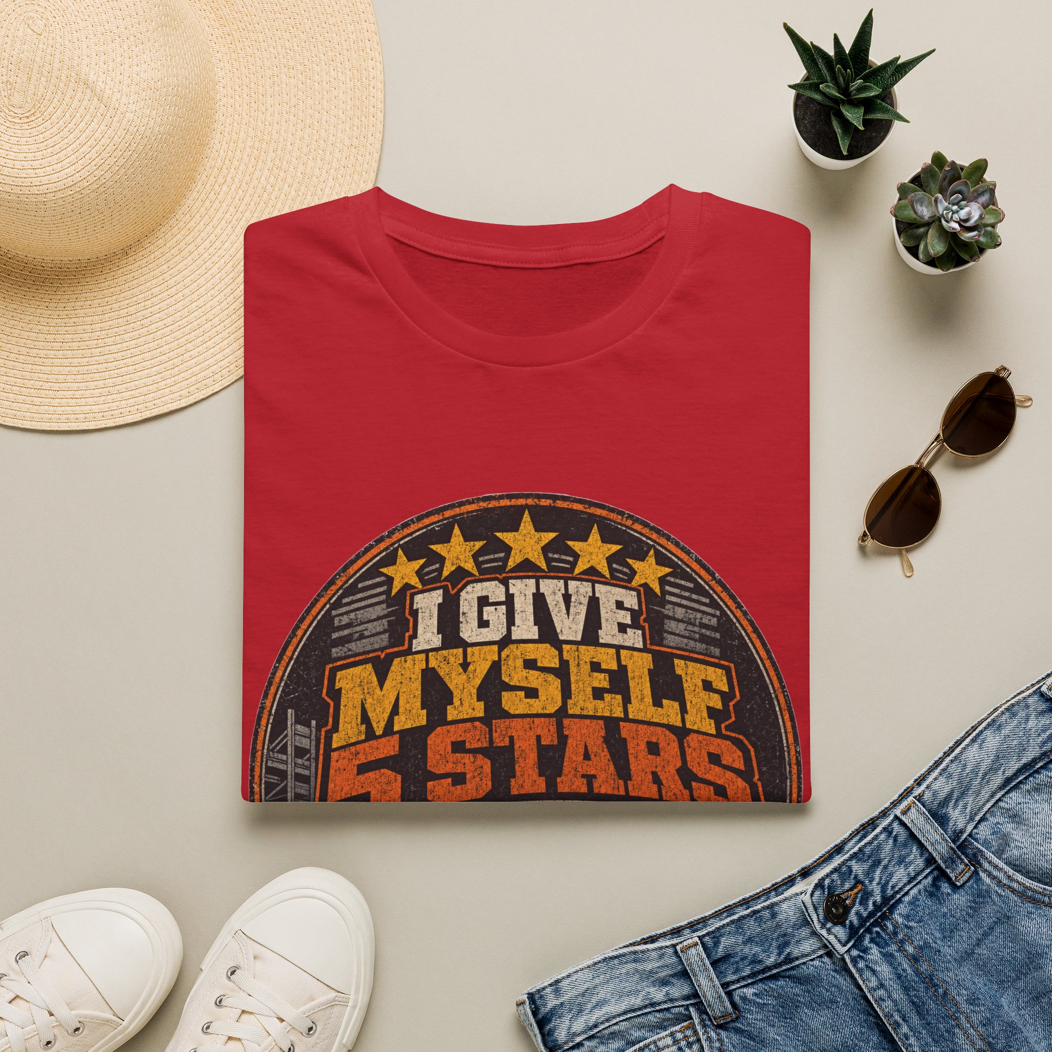 I Give Myself 5 Stars T-Shirt | Retro Badge Graphic - Image 57