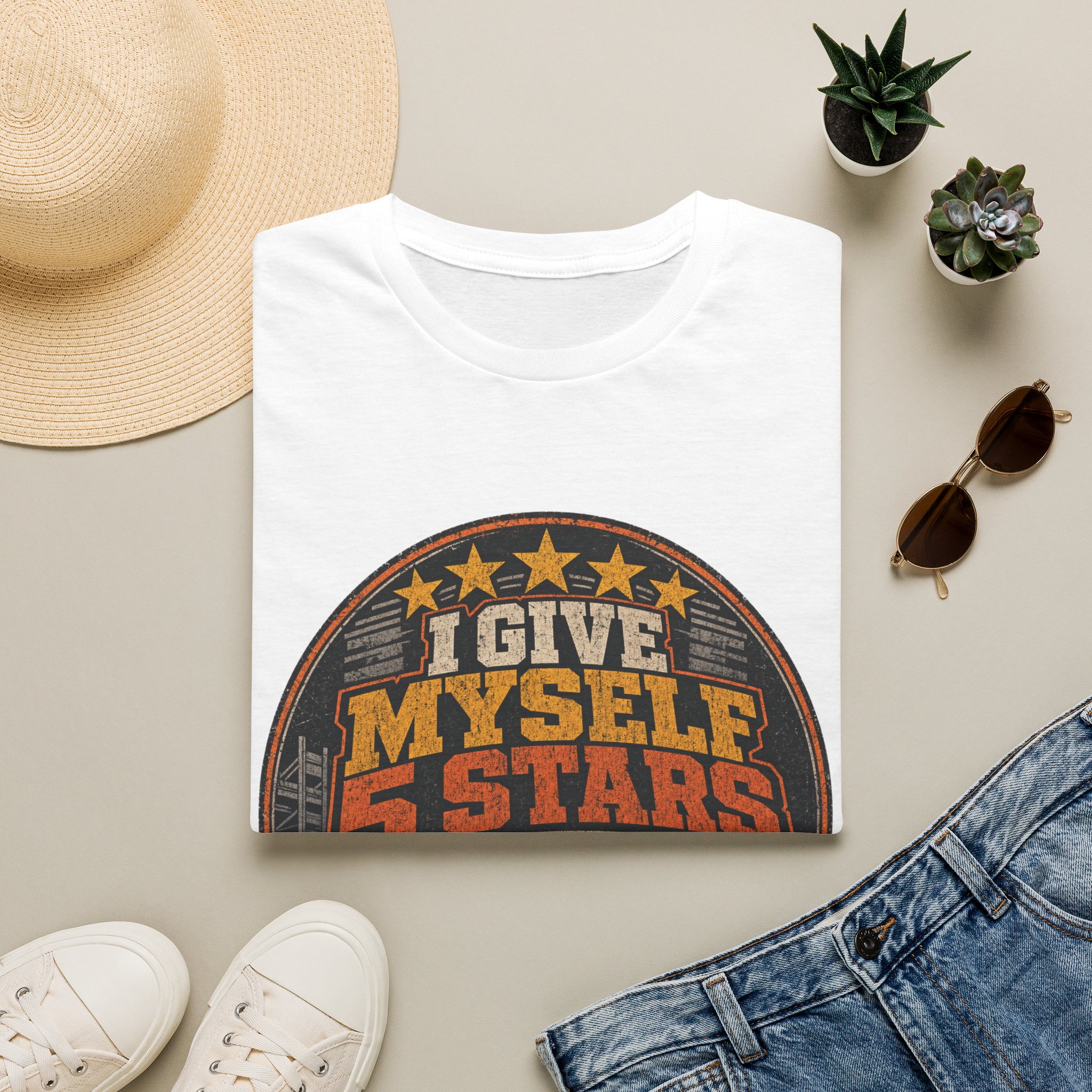 I Give Myself 5 Stars T-Shirt | Retro Badge Graphic