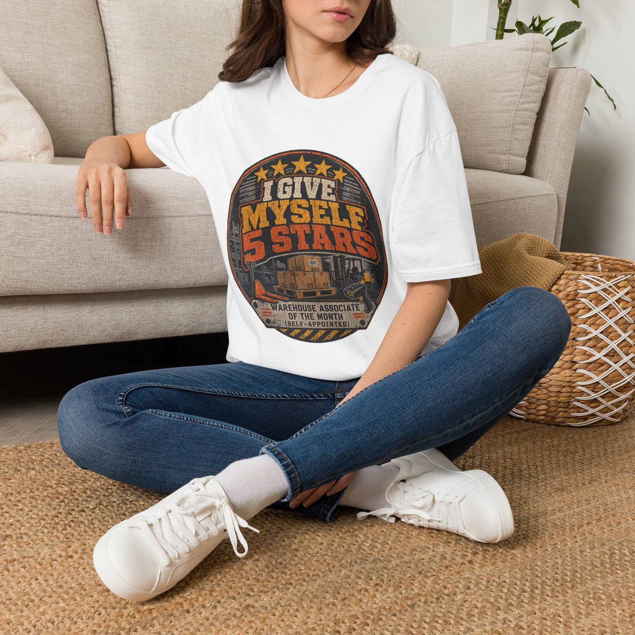 I Give Myself 5 Stars T-Shirt | Retro Badge Graphic - Image 2