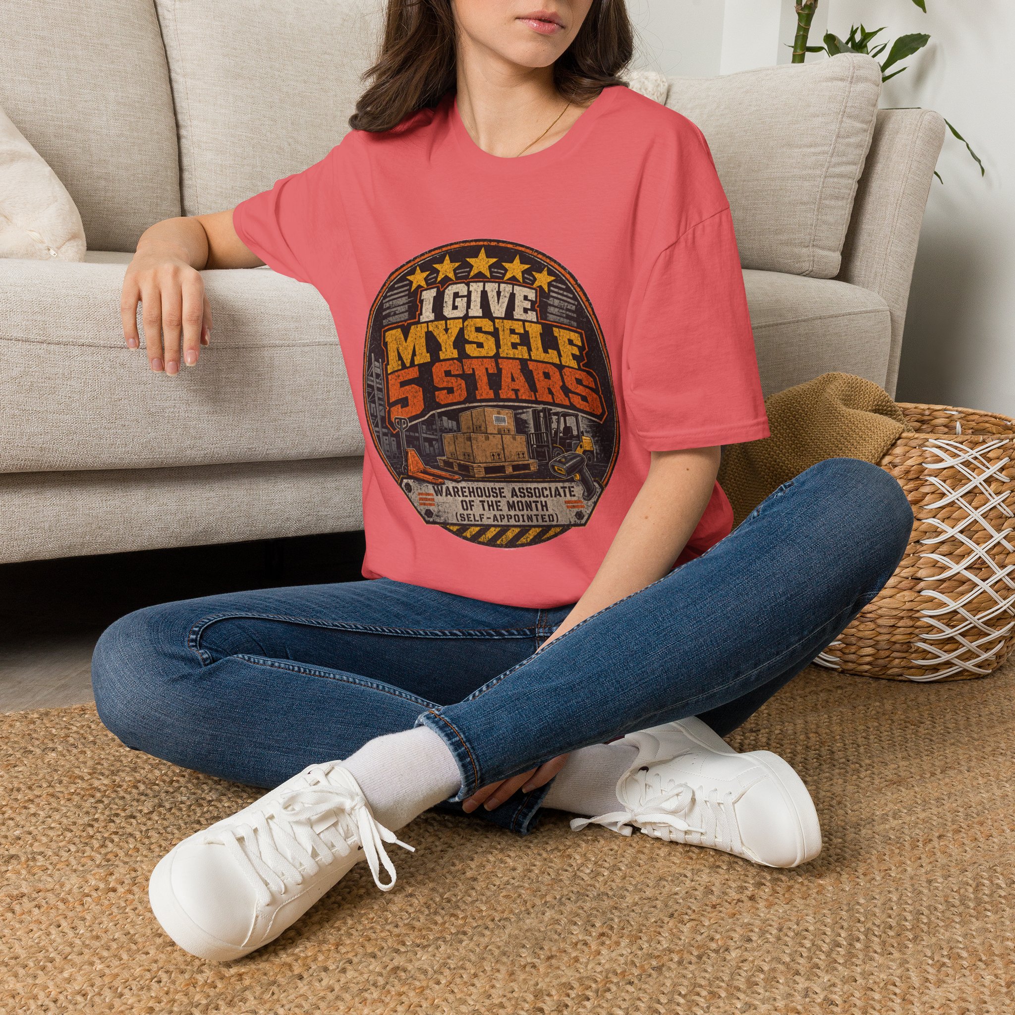 I Give Myself 5 Stars T-Shirt | Retro Badge Graphic - Image 6