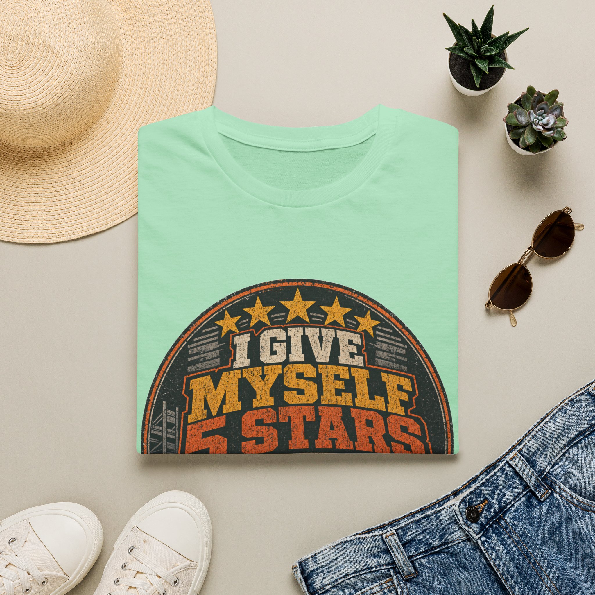 I Give Myself 5 Stars T-Shirt | Retro Badge Graphic - Image 25